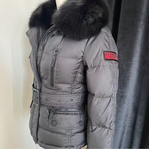 Burberry Sport Charcoal Puffer Jacket with Black Fur Trim